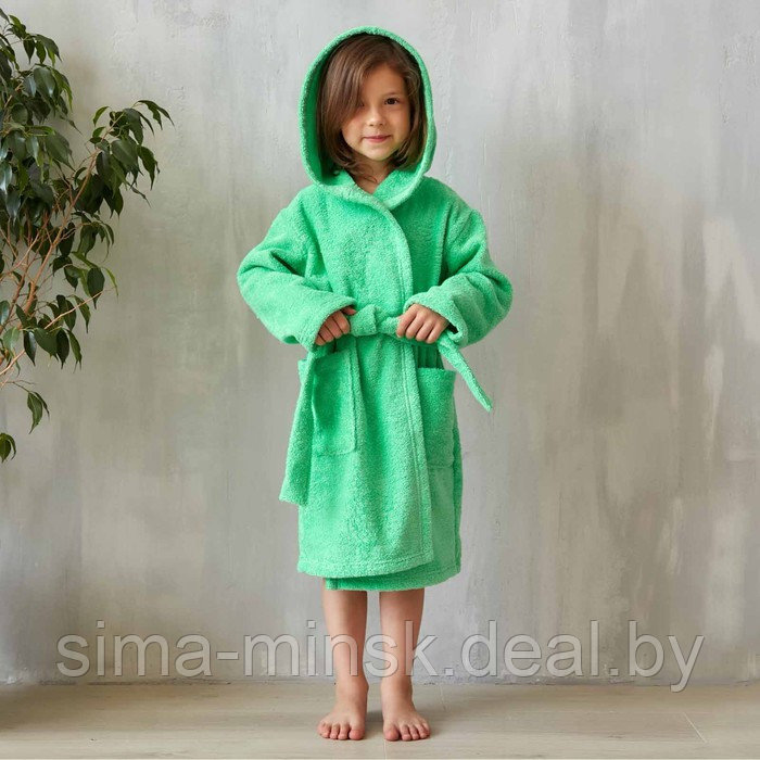 Халат махровый детский, размер 36, цвет зелёный, 320 г/м2, хлопок 100% с AIRO - фото 3 - id-p210195629