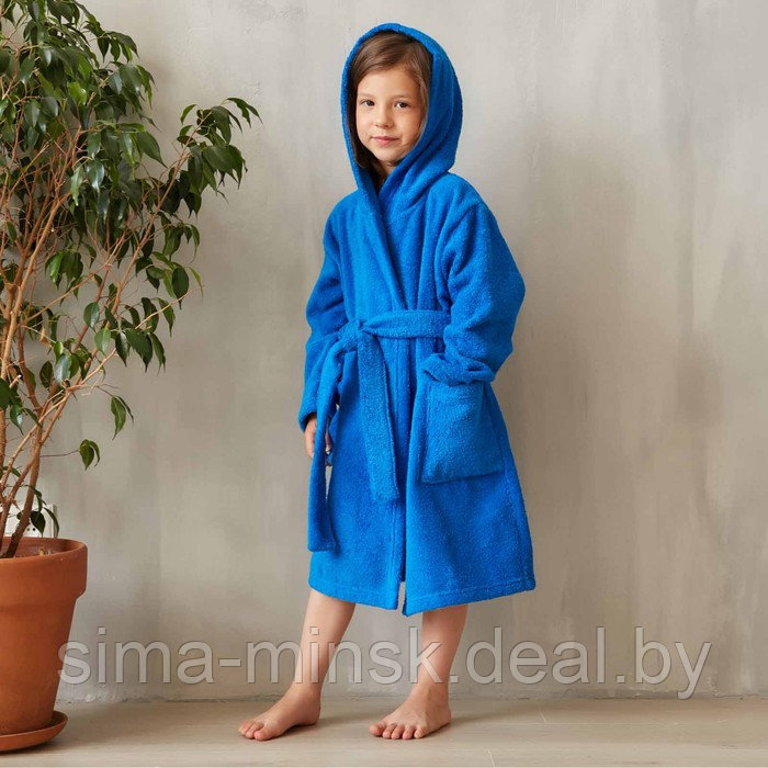 Халат махровый детский, размер 30, цвет синий, 340 г/м2 хлопок 100% с AIRO - фото 1 - id-p210195641
