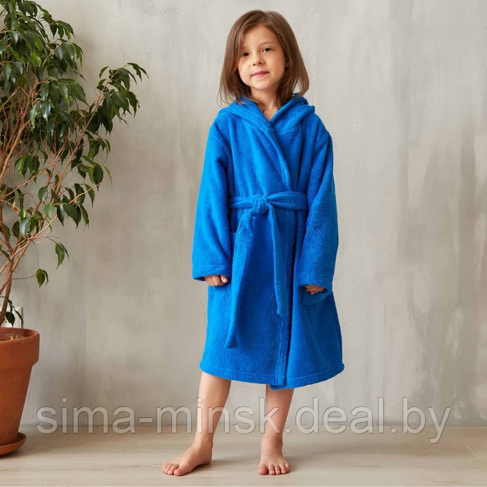Халат махровый детский, размер 30, цвет синий, 340 г/м2 хлопок 100% с AIRO - фото 3 - id-p210195641