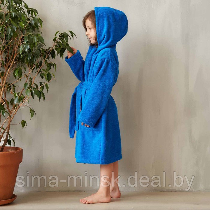 Халат махровый детский, размер 30, цвет синий, 340 г/м2 хлопок 100% с AIRO - фото 4 - id-p210195641