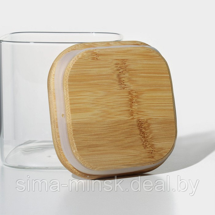 Банка стеклянная для сыпучих продуктов с бамбуковой крышкой и ложкой BellaTenero «Эко» 750 мл, 11,5×10×11 см - фото 5 - id-p216678477