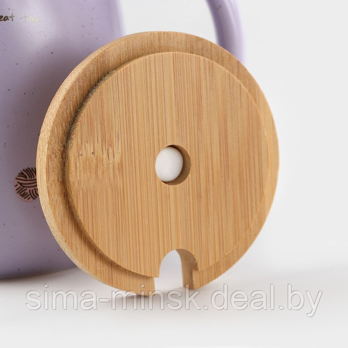 Кружка керамическая с деревянной крышкой и ложкой «Котик», 500 мл, цвет и рисунок МИКС - фото 3 - id-p199622569