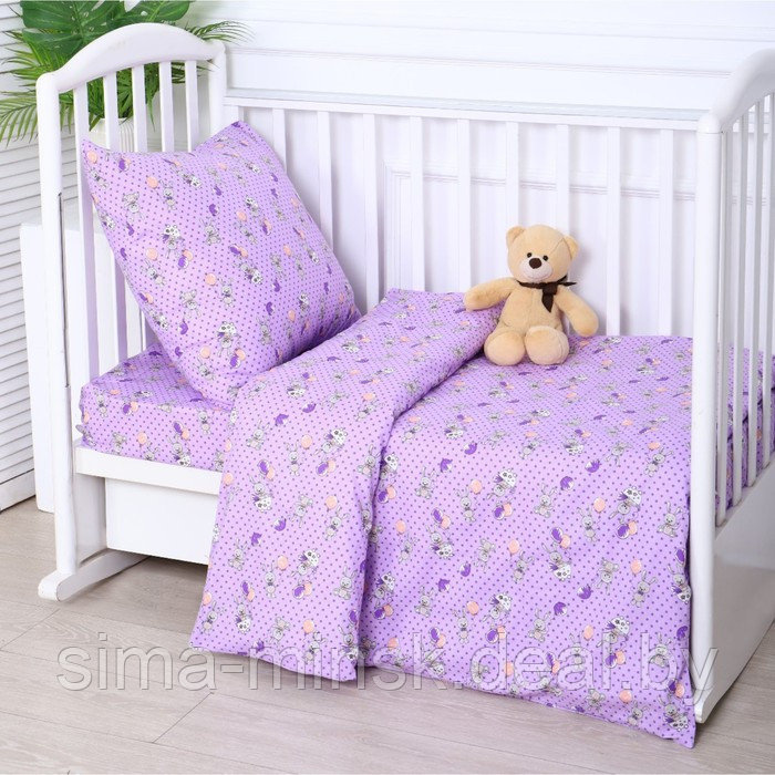 Постельное бельё BABY Зайчики, цвет сиреневый, 112х147см,110х150см, 60х60см, бязь 142гр/м, 100% хлопок - фото 1 - id-p199904302