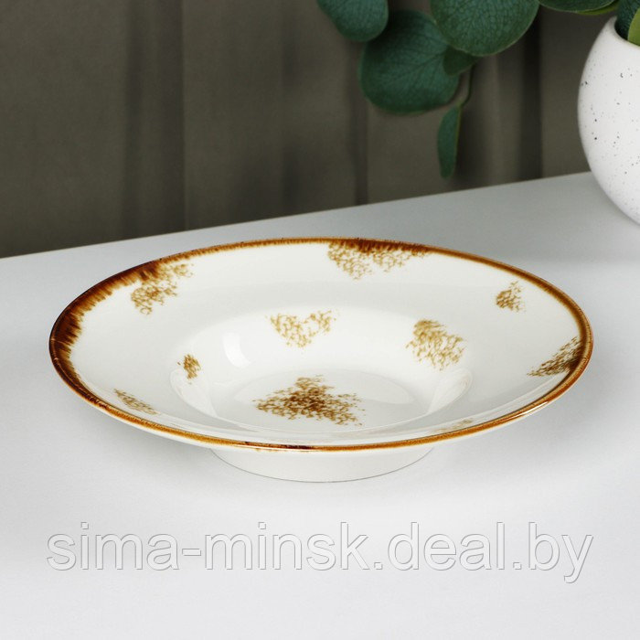Тарелка фарфоровая для пасты Доляна Organic Gold, 150 мл, d=21 см, цвет белый - фото 1 - id-p198072053