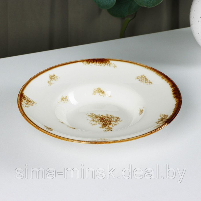 Тарелка фарфоровая для пасты Доляна Organic Gold, 150 мл, d=21 см, цвет белый - фото 2 - id-p198072053