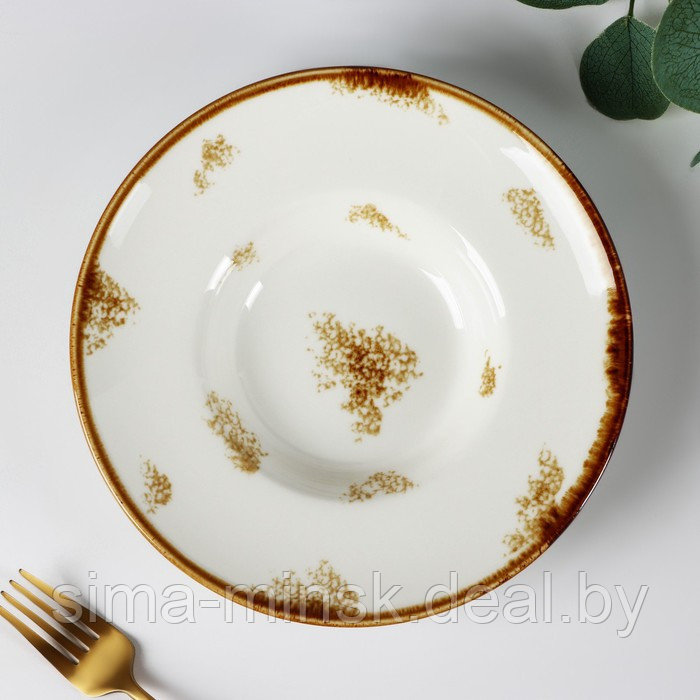 Тарелка фарфоровая для пасты Доляна Organic Gold, 150 мл, d=21 см, цвет белый - фото 3 - id-p198072053