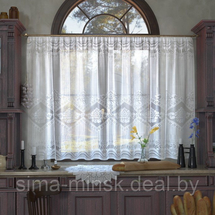 Тюль на кухню со шторной лентой, 170х270 см, цвет белый, 100% полиэстер - фото 1 - id-p199906435