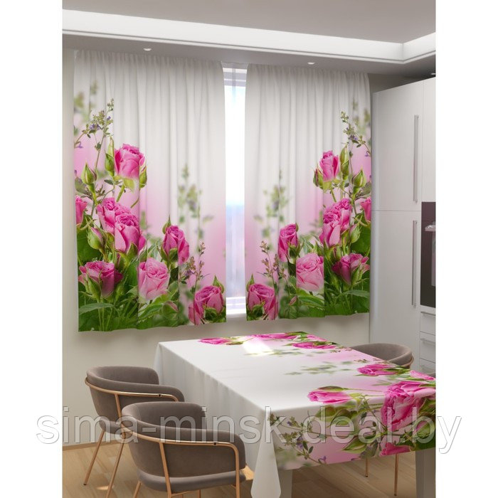 Фотошторы для кухни «Букет алых роз», размер 150x180 см, габардин - фото 1 - id-p216721920
