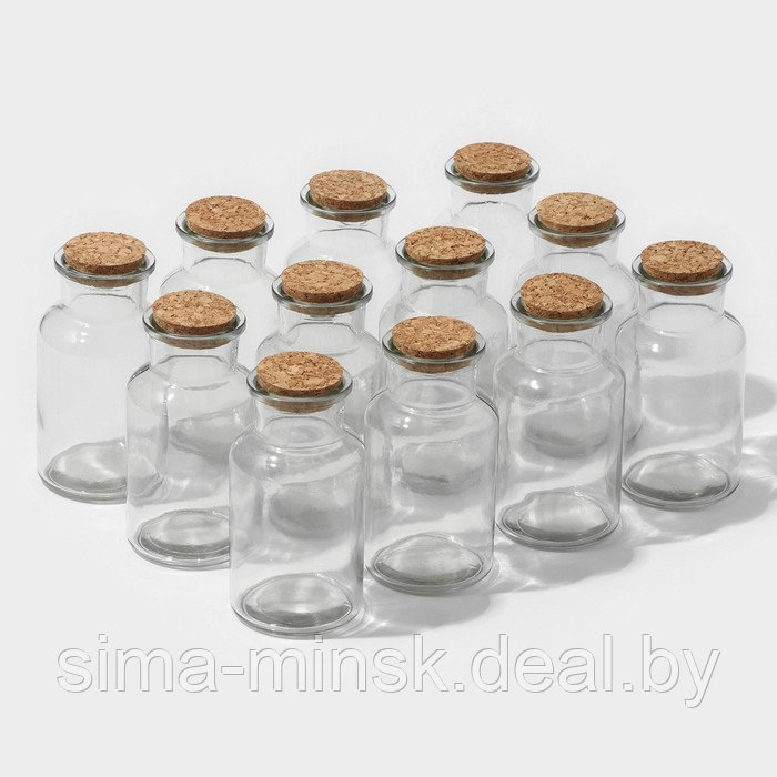 Набор стеклянных банок для сыпучих продуктов с пробковой крышкой Доляна «Парфе», 280 мл, 6,7×12,8 см, 12 шт - фото 1 - id-p215501774