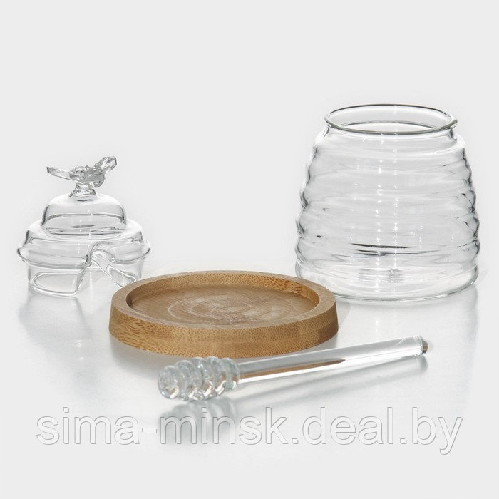 Баночка стеклянная для мёда и варенья с ложкой BellaTenero «Эко. Пчёлка», 300 мл, 10×12,5 см - фото 4 - id-p216678486
