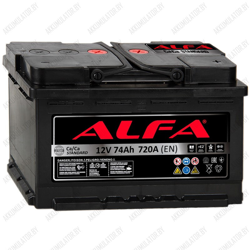 Аккумулятор Alfa Standard 74 R / 74Ah / 720А / Низкий - фото 1 - id-p216728226
