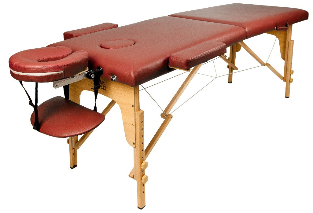 Массажный стол Atlas Sport Складной 2-с 60 см, бургунди / деревянный