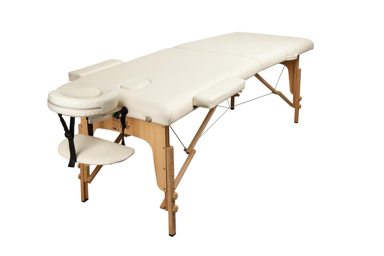 Массажный стол Atlas Sport Складной 2-с 70 см, бежевый / деревянный