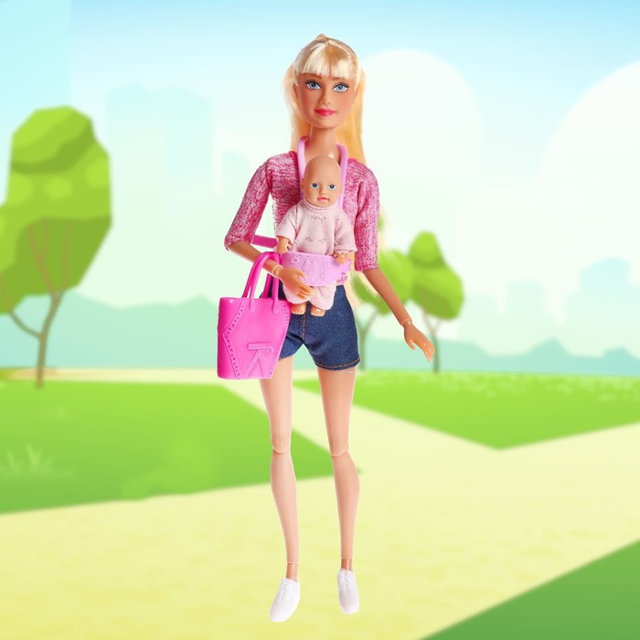 Кукла модель «Молодая мама», с пупсом, с аксессуарами, цвет розовый - фото 4 - id-p180502049