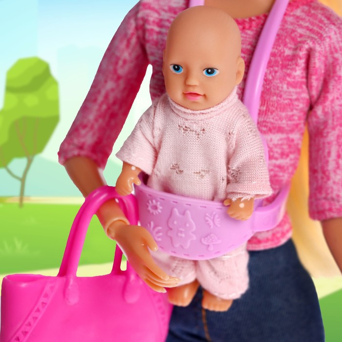 Кукла модель «Молодая мама», с пупсом, с аксессуарами, цвет розовый - фото 5 - id-p180502049
