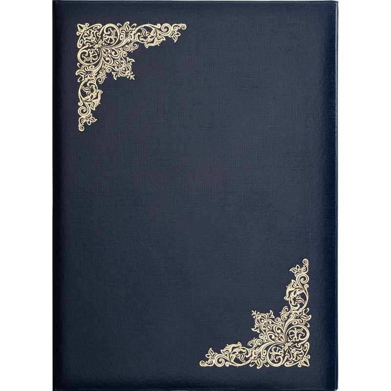 Папка адресная А4 с тиснеными золотыми уголками "ВИНЬЕТКА", с поролоном, синяя, арт. 995405