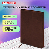 Ежедневник с магнитным клапаном недатированный, под кожу, А5, коричневый, BRAUBERG "Magnetic X"