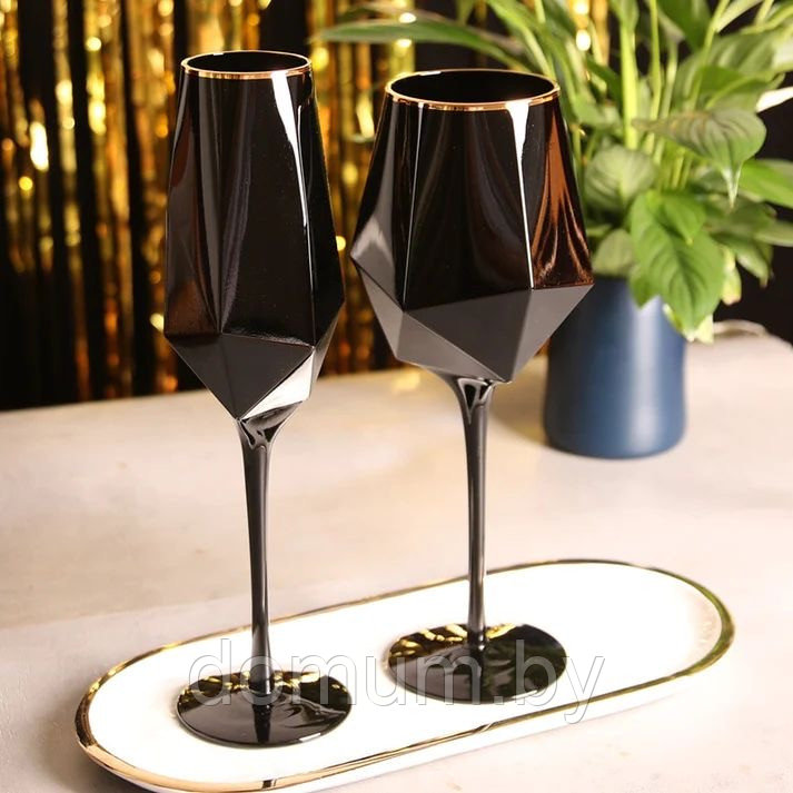 Набор из 6 бокалов для шампанского 450ml Lenardi Diamond Black - фото 2 - id-p216871224
