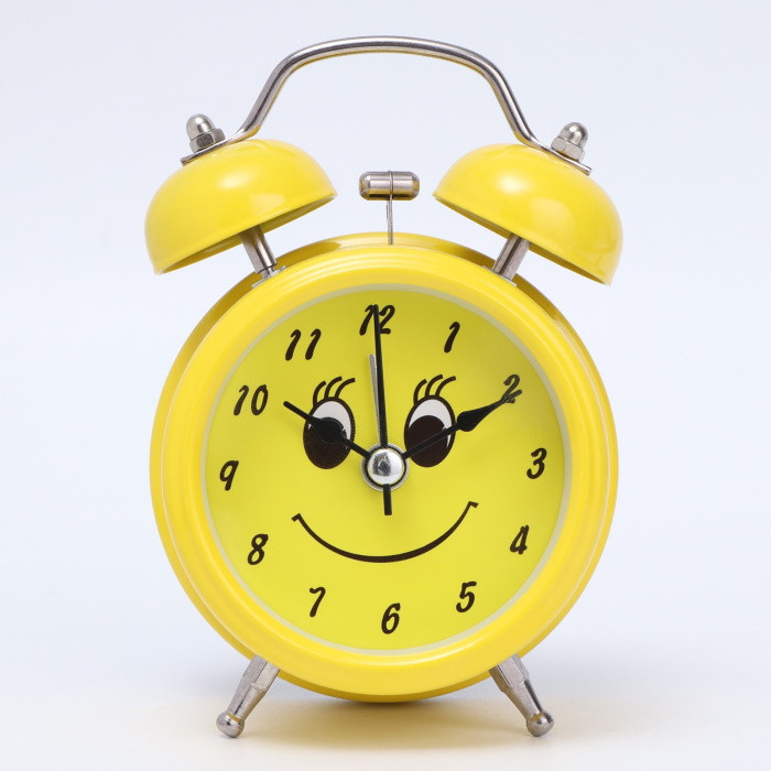 Часы будильник Веселый смайл желтый D-9 см Желтый - фото 6 - id-p216887365
