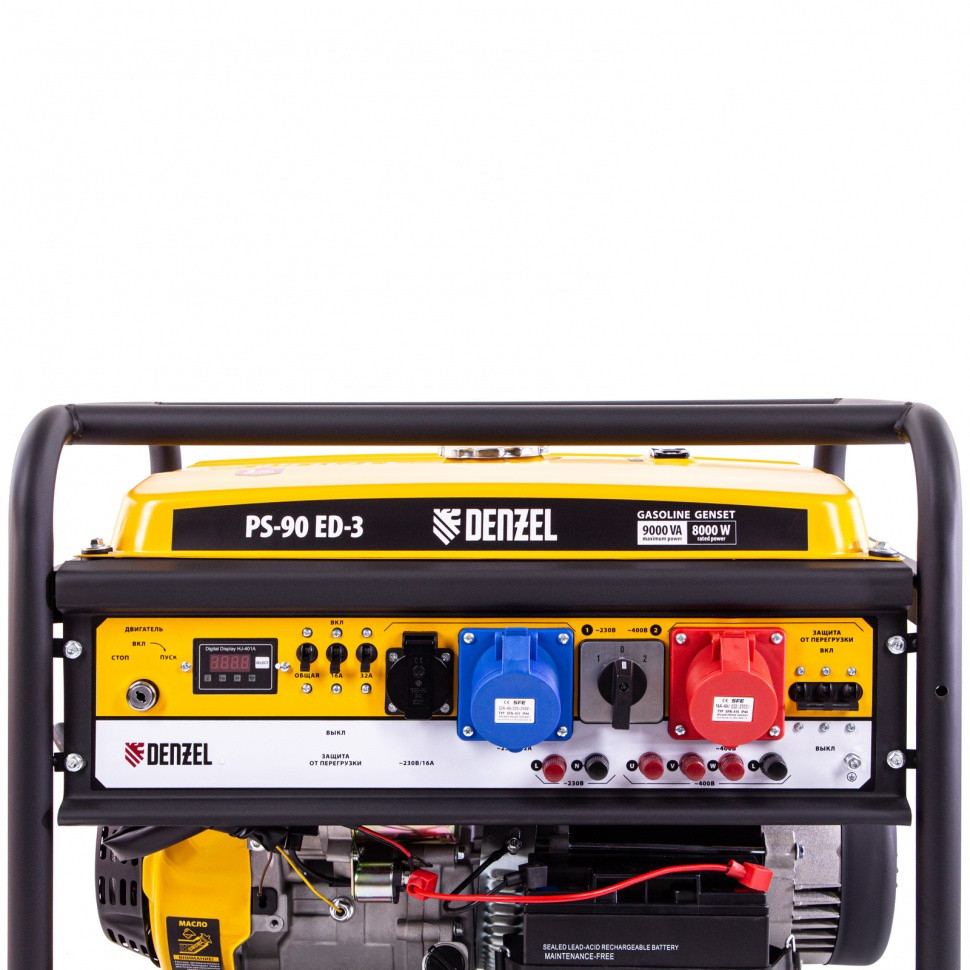 Генератор бензиновый PS 90 ED-3, 9.0 кВт, переключение режима 230 В/400 В, 25 л, электростартер Denzel - фото 4 - id-p216678177