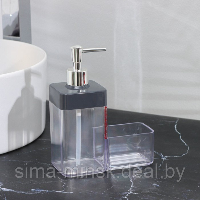 Дозатор для мыла с подставкой 15,5×7,3×19см, цвет прозрачный/серый - фото 1 - id-p216901630