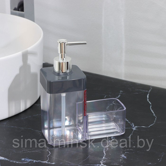 Дозатор для мыла с подставкой 15,5×7,3×19см, цвет прозрачный/серый - фото 2 - id-p216901630