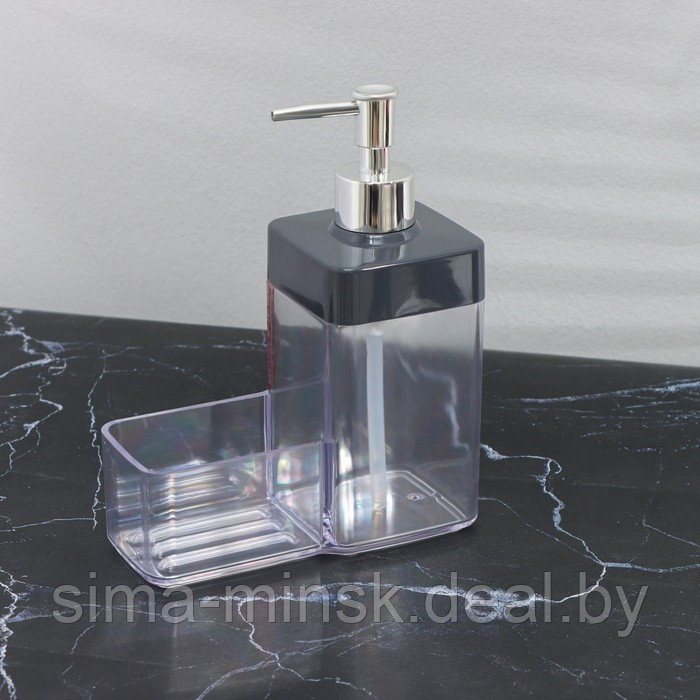 Дозатор для мыла с подставкой 15,5×7,3×19см, цвет прозрачный/серый - фото 3 - id-p216901630
