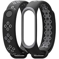 Перфорированный силиконовый ремешок для Xiaomi Mi Band 3, 4 (черно-серый)