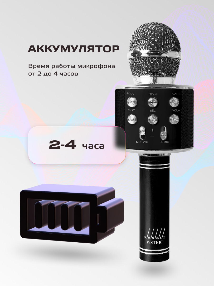 Караоке микрофон Profit WS-858 (ORIGINAL) (черный) - фото 10 - id-p216901931
