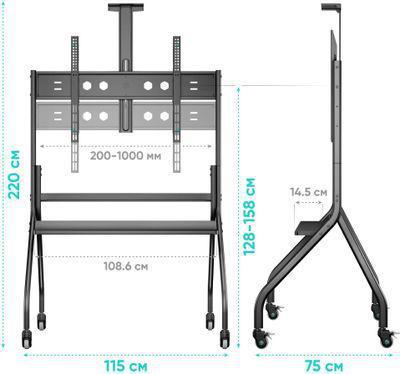 Стойка для телевизора ONKRON TS2080, 60-120", напольный, мобильный, черный - фото 3 - id-p211544964