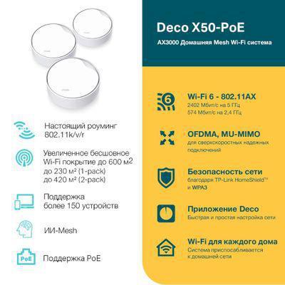 Бесшовный Mesh роутер TP-LINK Deco X50-PoE(3-pack), AX3000, белый, 3 шт. в комплекте - фото 4 - id-p213389101