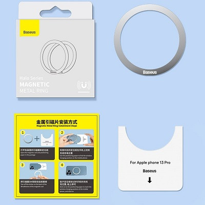 Магнитное кольцо MagSafe для телефона iPhone Baseus Halo Series Magnetic Ring (2шт) (PCCH000002) серебро - фото 7 - id-p216912138