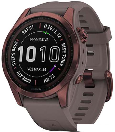 Умные часы Garmin Fenix 7S Sapphire Solar 42 мм (темно-бронзовый титан/сланцевый) - фото 1 - id-p216646245