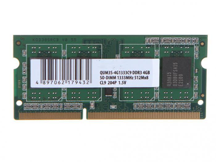 Qumo DDR3 SO-DIMM 1333MHz PC3-10600 CL9 - 4Gb QUM3S-4G1333K9R - фото 1 - id-p216513569