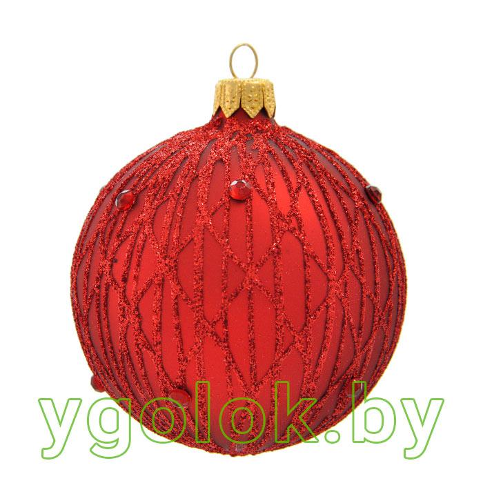 Новогодний шар 8 см Д-294 красный матовый (ручная работа) - фото 1 - id-p109934851