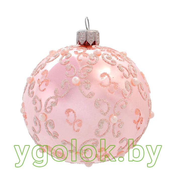 Новогодний шар 8 см Д-183-2 розовый глянцевый (ручная работа) - фото 1 - id-p109935831