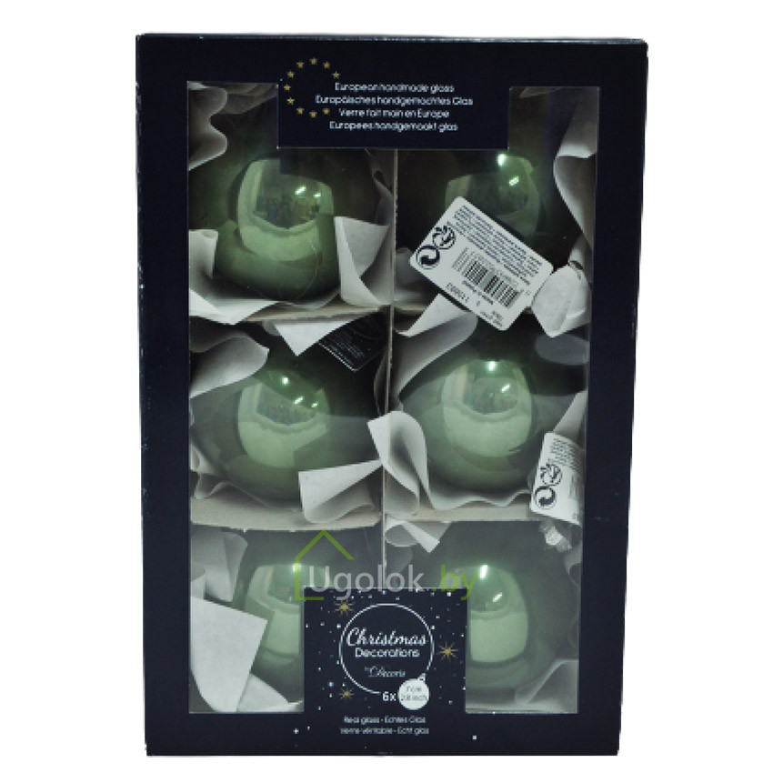 Набор елочных шаров Kaemingk 6 шт. 7 см мудрый зеленый глянец - фото 1 - id-p215280558