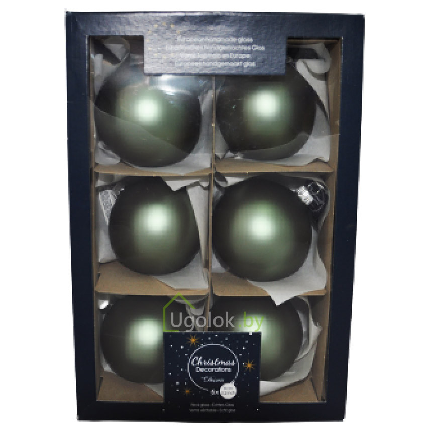 Набор елочных шаров Kaemingk 6 шт. 8 см мудрый зеленый матовый - фото 1 - id-p215280559