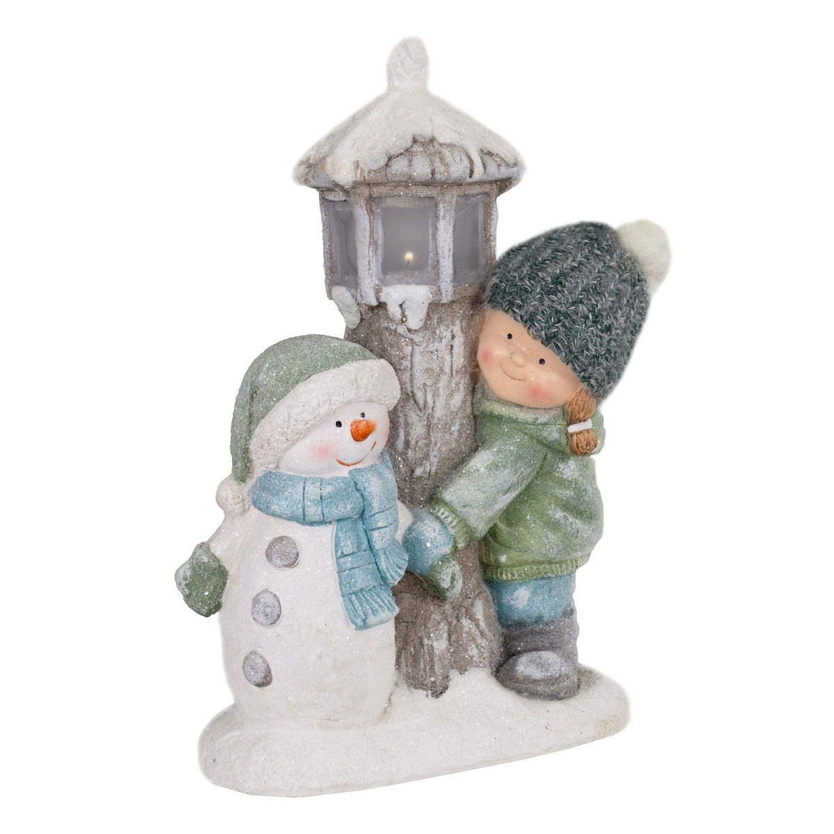 Керамическая фигура с LED подсветкой «Девочка со снеговиком», 43,5*29 см (AT122-22153C) - фото 1 - id-p216715414
