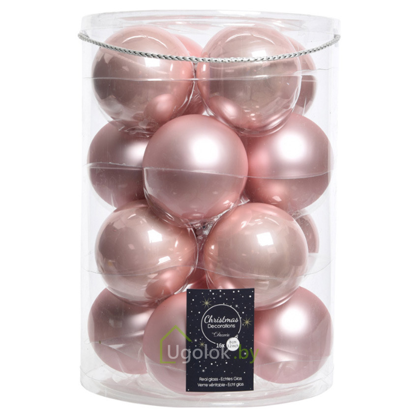 Набор елочных шаров Kaemingk 16 шт. 8 см розовый - фото 1 - id-p215280579