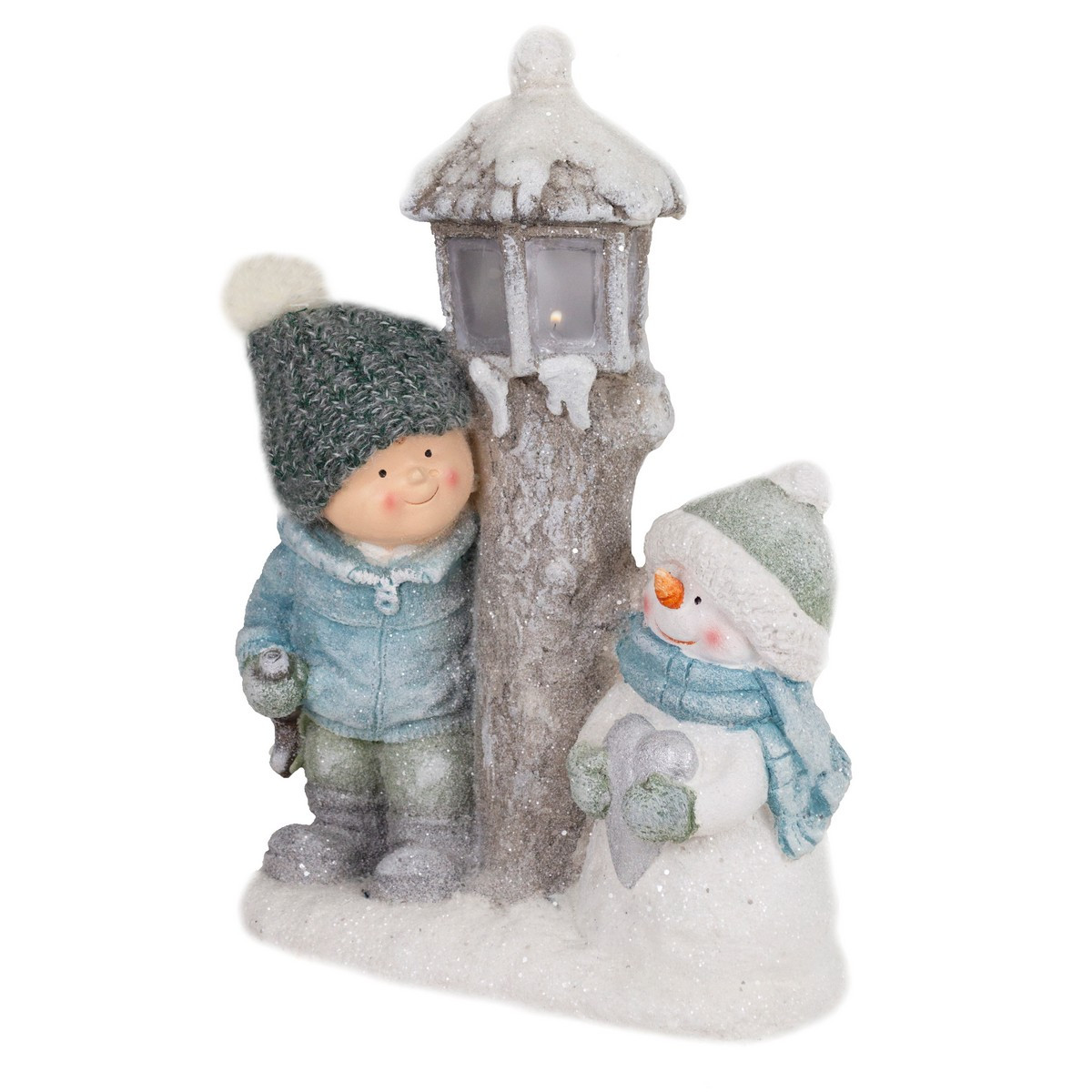 Керамическая фигура с LED подсветкой «Мальчик со снеговиком», 44,5*31 см (AT122-22152C) - фото 1 - id-p216715420