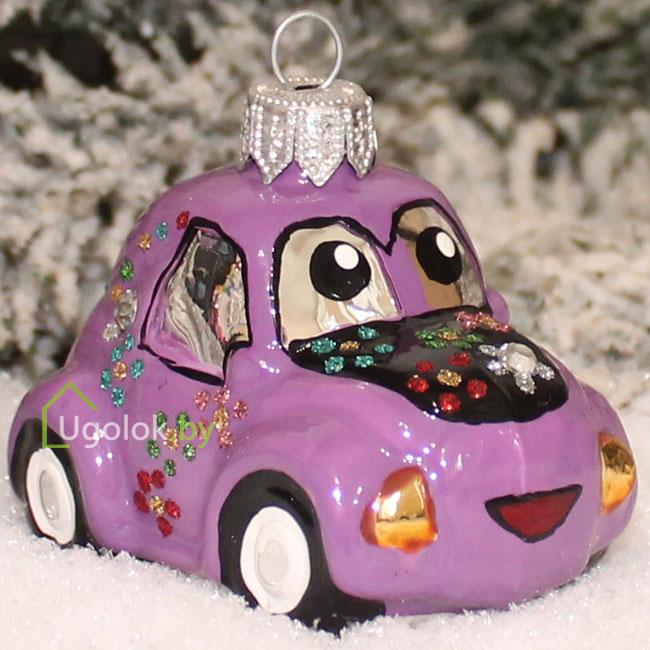 Ёлочная игрушка Машинка фиолетовая (ручная работа) - фото 1 - id-p138730747