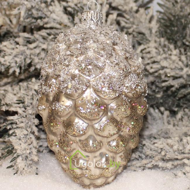 Новогоднее украшение Шишка сосновая серая с серебром (ручная работа) - фото 1 - id-p138770990