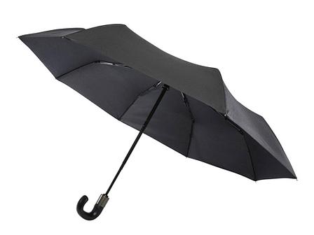 Montebello 21-дюймовый складной зонт с автоматическим открытием/закрытием и изогнутой ручкой, черный, фото 2