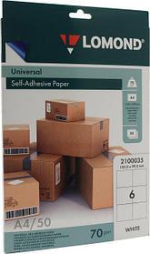 LOMOND 2100035 (A4 50 листов 6 частей 105x99мм 70 г/м2) бумага суперкаландрированная самоклеящаяся
