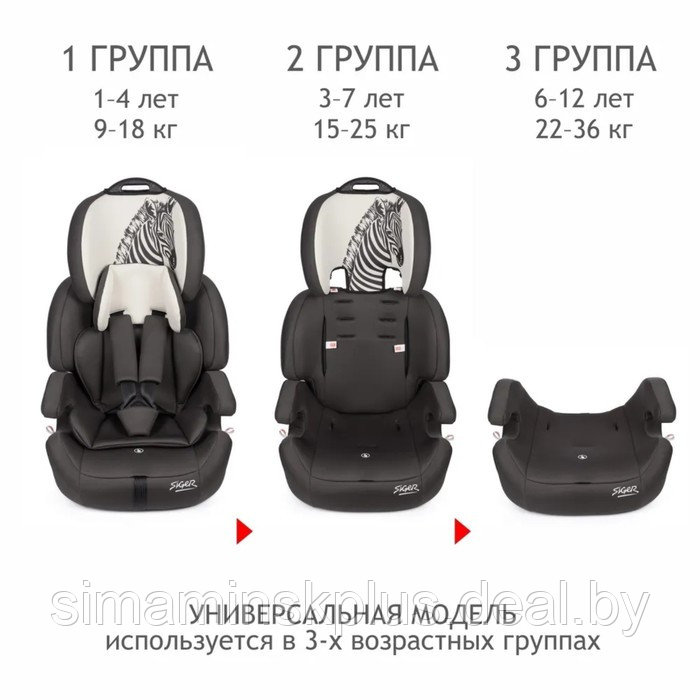 Автокресло Siger Стар Isofix Lux, группа I/II/III, зебра серый, бежевый - фото 4 - id-p207963322