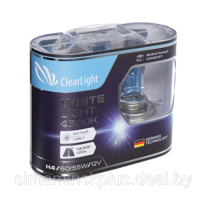 Лампа автомобильная Clearlight WhiteLight, H4, 12 В, 60/55 Вт, набор 2 шт - фото 4 - id-p216922438
