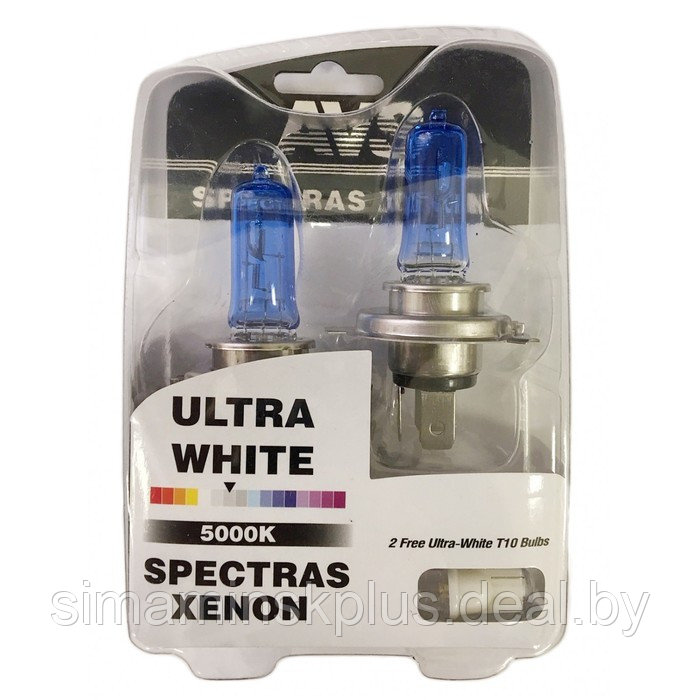 Лампа автомобильная AVS SPECTRAS Xenon 5000K, H4, 12 В, 65/75 Вт, + T10, набор 2 шт - фото 1 - id-p216922440