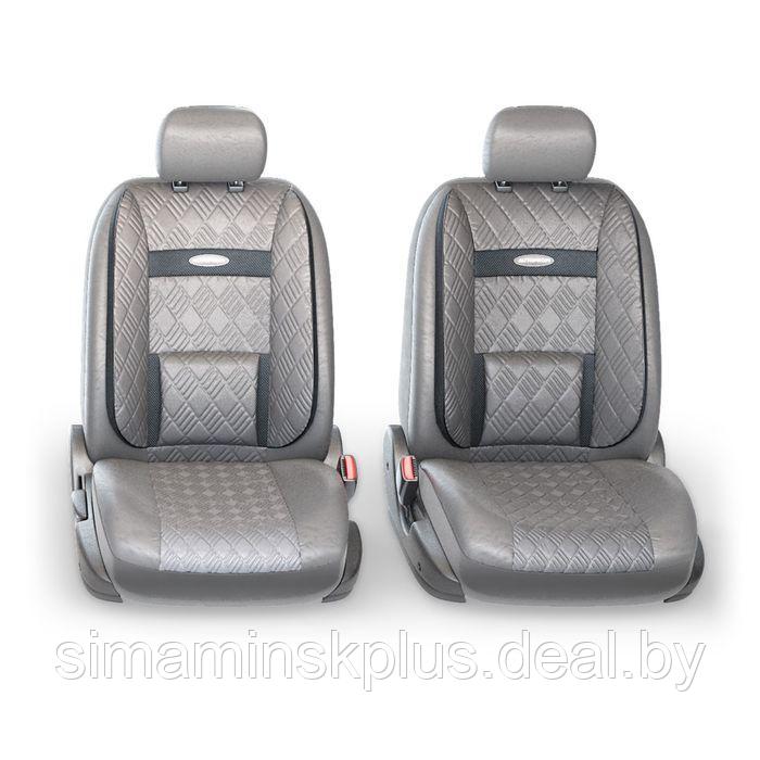 Авточехлы универcальные AUTOPROFI COMFORT, COM-1105GP D.GY/D.GY (M), экокожа, 3D полиэстер под кожу, набор из - фото 2 - id-p216923344