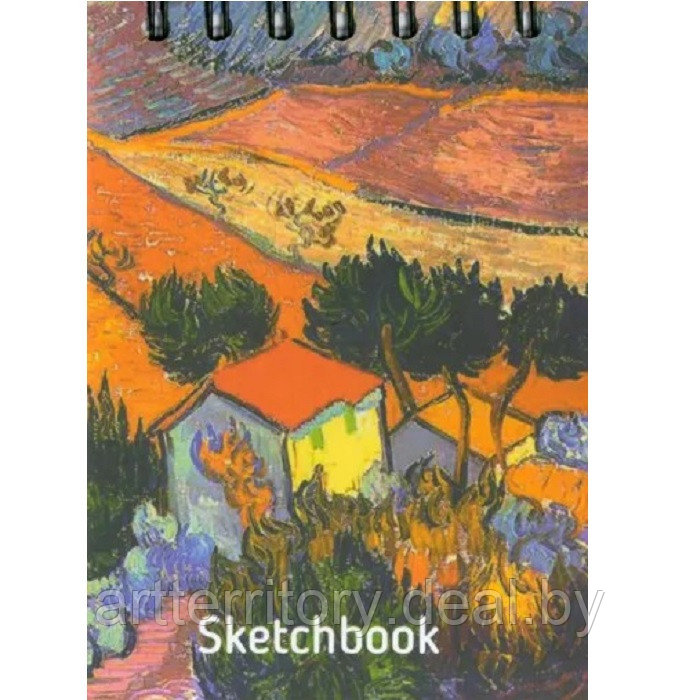 Скетчбук Попурри Ван Гог. Пейзаж с домом и пахарем, А6, 100 листов, твердый переплет, (евроспираль) - фото 1 - id-p216926227